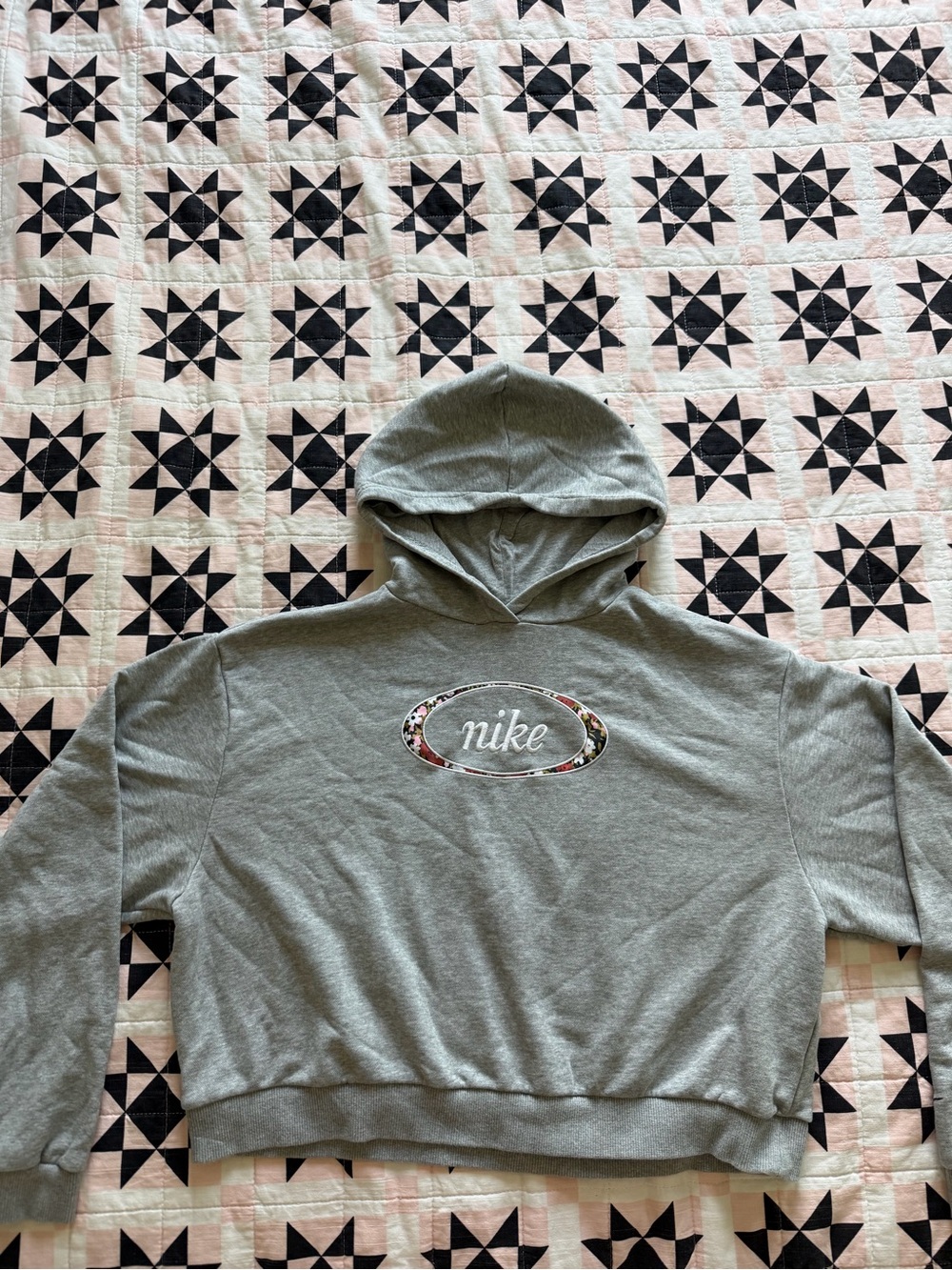 Nike Gray Hoodie with Floral Oval Logo